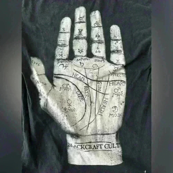 Blackcraft Halloween Voodoo Costume Hand Medium Palm Reader goth emo T Shirt - Picture 3 of 4